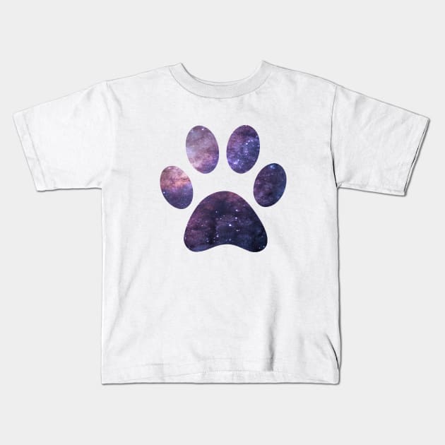 Purple Paw Galaxy Kids T-Shirt by kuallidesigns